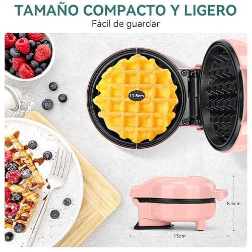 SNAILAR Mini Waffle Maker, 550W Waffle Iron, Ready Indicator Light, Non Stick Coating, Cool Touch Handle, Compact Size, Pink thumbnail 7