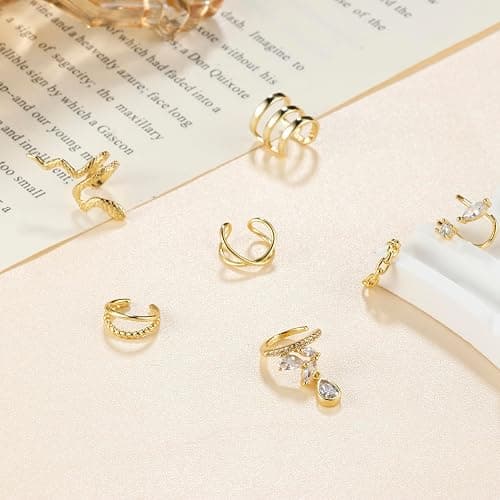 HAIAISO 18 Pcs Gold Ear Cuffs for Women Non Piercing Adjustable Ear Cuff Earrings Clip On Cartilage Helix Wrap Ear Jewelry Set - Gold thumbnail 5