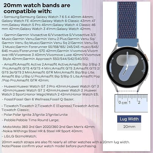 PBFairyy 20mm Watch Bands for Garmin Forerunner 55/570 42mm/165/645/245 Music/Garmin Vivoactive 6/Vivoactive 5/3/Garmin Venu/Venu Sq 2 for Men Women, 20mm Watch Straps for Amazfit Active 2/Active thumbnail 2