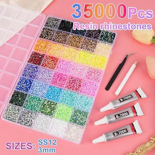 Canvalite 40000Pcs 40 Colors Jelly Rhinestones for Bedazzling, 3mm Multicolor Resin Flatback Gems for Diamond Art, Bedazzler Kit with 3Pcs 10ml B7000 Jewelry Glue for Crafting Book Shoes Nail Art thumbnail 2