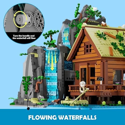LUMIBRICKS Waterfall-Cabin Lighting Building-Bricks Set - 2539 Pcs Retro Waterfall House Collection LED Light Set for Adults and Retro House Architecture Building Collectors thumbnail 4