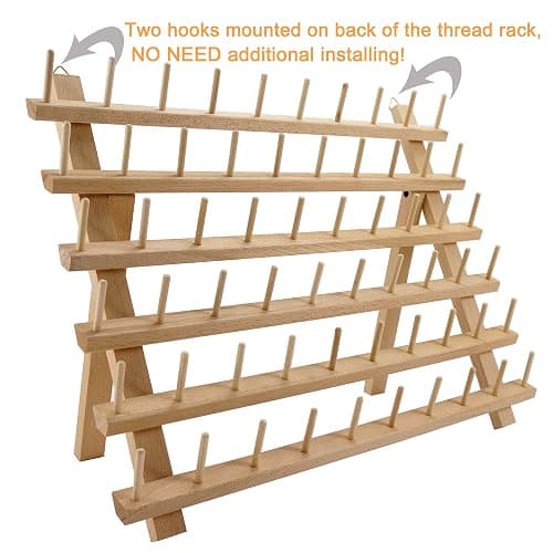 New brothread 4X60 Spools Wooden Thread Rack/Thread Holder Organizer with Hanging Hooks for Embroidery Quilting and Sewing Threads thumbnail 3