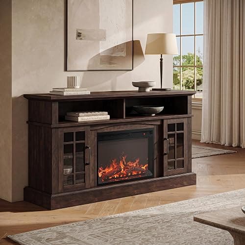 BELLEZE Astorga 58" TV Stand with 23" Electric Fireplace - Espresso | for TV Up to 65",Open Shelf & Storage Cabinet,Adjuatable Shelf,for Living Roomg Dining Room thumbnail 5