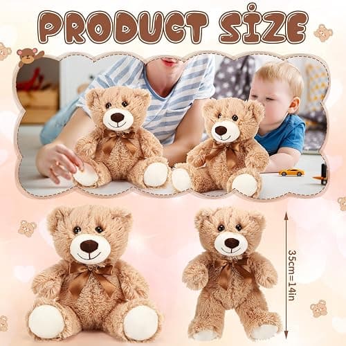 HyDren 12 Pieces Valentines Bears Stuffed Animals Soft Plush Toy Bears for Birthday Party Easter Wedding Baby Shower Christian Charity Donation Supplies(Light Brown) thumbnail 2