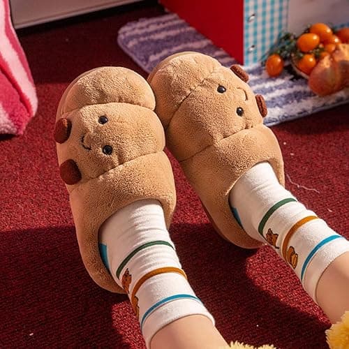 Croissant Fuzzy Slippers, Warm Non-Slip Indoor Fluffy Cute Slippers, Cartoon Croissant Slipper for Women House Shoes thumbnail 3