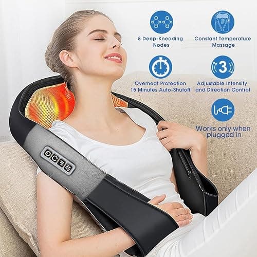 AERLANG Shiatsu Back and Neck Massager, Back Massager Deep Tissue Kneading Neck and Shoulder Massage with Heat, Electric Massage Pillow Fathers Day Gift Ideas from Daughter Son(NOT Cordless) thumbnail 2