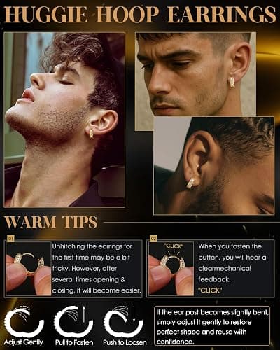 BESTEEL Hoop Earrings For Men - 14K Gold Plated Small Chunky Huggie Hoop | Hypoallergenic Earrings, S925 Sterling Silver Posts, Lightweight Trendy Hoops, CZ Inlaid Mens Earrings for Sensitive Ears thumbnail 7