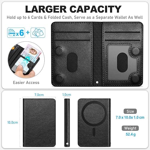 TUCCH for Magsafe Wallet, 6 Card Holders with [ID Window] [RFID Blocking] for iPhone 17/16/15/14/13/12/Pro/Pro Max/Air/Plus Series, PU Leather Magnetic Card Wallet for Men Women, Textured Black thumbnail 2