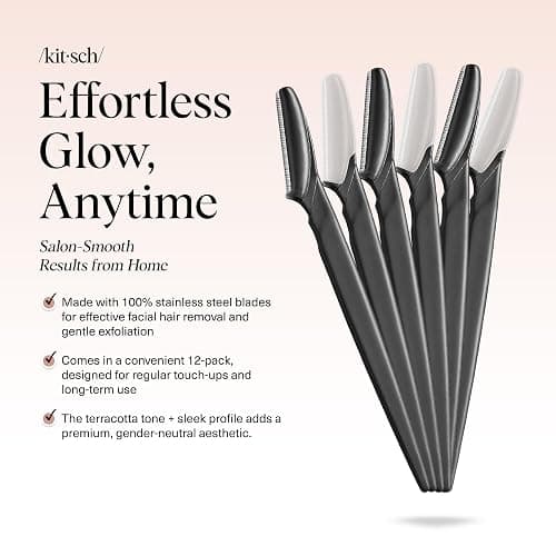 Kitsch Dermaplane Razor for Women Face – Black, 6 pcs | Face Razors for Women & Men, Eyebrow Razor & Face Shaver – Exfoliating Facial Razor & Dermaplaner as Tool for Smoother Skin thumbnail 2