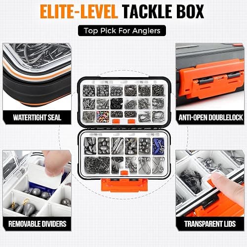 PLUSINNO 264/397pcs Fishing Accessories Kit, Organized Fishing Tackle Box with Tackle Included, Fishing Hooks, Fishing Weights Sinkers, Swivels, Beads, Fishing Gear Set Equipment for Bass Trout thumbnail 2