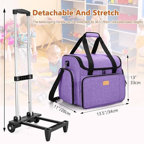 LUXJA Rolling Teacher Bag with Multiple Pockets and Bottom Support Pad, Multifunctional Teacher Tote Bag with Detachable Dolly (Patent Design), Purple thumbnail 3