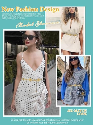 FIORETTO Metal Waist Chain Link Belt for Women Western Cowgirl Boho Turquoise Belts for Dress Jeans Country Concert Outfit thumbnail 2