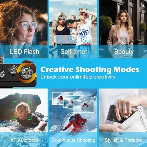 5K Digital Camera, 75MP Vlogging Camera with 64GB SD Card, 2.8'' 180° Flip Screen, 18X Digital Zoom, AF Autofocus, Antishake, Flash, Compact Point and Shoot Digital Cameras for Beginners Teens Adults thumbnail 6