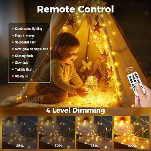 btfarm Remote Fairy Lights Plug in, 66FT 200 LED Twinkle Lights Indoor, Timer String Light for Bedroom, 8 Modes Copper Wire Waterproof Christmas Lights for Tree Wedding Outdoor Decoration, Warm White thumbnail 2