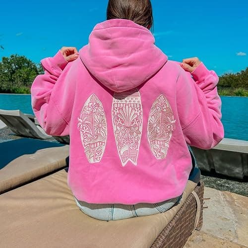 Graphic Hoodies for Women Cute Long Sleeve Preppy Sweatshirts Fall Oversized Pullover Hooded Tops With Pockets - Red - Medium thumbnail 5