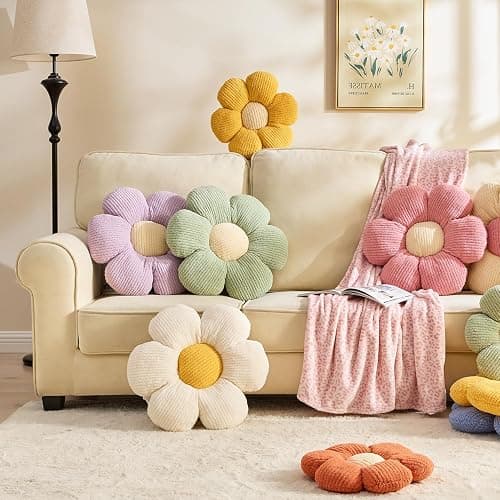 XIAIJIA 4 Pcs Flower Pillow Flowers Shaped Pillow Cushion Decorative Daisy Pillow for Bed Cute Throw Pillow Flower Floor Pillow Soft Seat Cushion 15.7" thumbnail 2