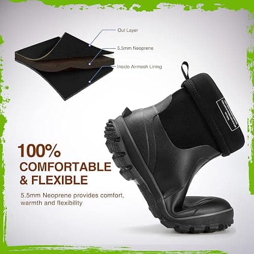 TIDEWE Rubber Boots for Men, 5.5mm Neoprene Insulated Rain Boots with Steel Shank, Waterproof Mid Calf Hunting Boots, Sturdy Rubber Work Boots for Farming Gardening Fishing thumbnail 5