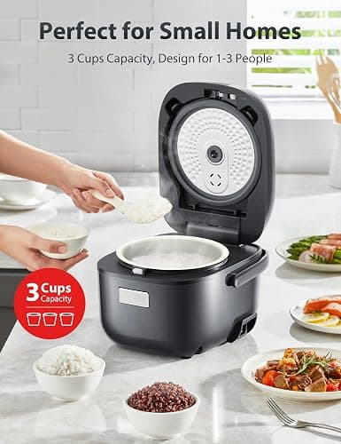 TOSHIBA Rice Cooker Small 3-Cup Uncooked– LCD Display with 8 Cooking Functions: Rice, Oatmeal, Mixed Grains and More, NonStick Inner Pot, Grey thumbnail 2