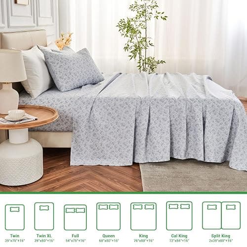 Gogreen 4PC Deep Pocket Queen Sheet Set Fit 16", Breathable Microfiber Soft Queen Size Sheet Set, Hotel Style Bed Sheet Set, Gift for Women, Men - Gray Flower thumbnail 5