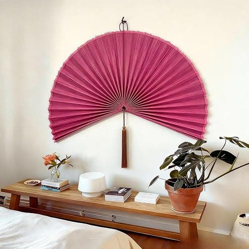 ChumDecor Fan Wall Decor,Large Bamboo Fan Wall Art for Boho Hanging Headboard,Decorative Folding Fan for Over Bed Decorations, (Pink, 31inch) thumbnail 8