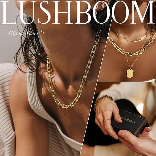 Lushboom Cuban Choker Necklace Herringbone Snake Necklace Paperclip Chain Layered Necklaces for Women Jewelry thumbnail 2