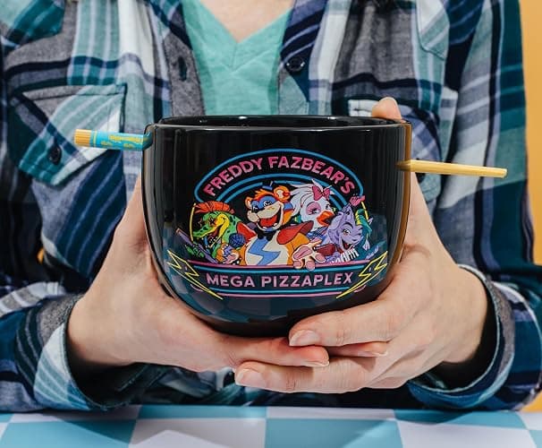 Silver Buffalo Five Nights At Freddy's Mega Pizzaplex Ceramic Ramen Dinnerware Set | Includes 20-Ounce Noodle Bowl and Wooden Chopsticks thumbnail 8