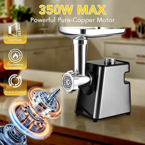 Meat Grinder - Electric Meat Grinders with Stainless Steel, Easy Operation for Grinding Meat, Making Sausages and Meatballs, 350W Powerful Motor Ideal for Home Kitchen and Restaurant Use thumbnail 6