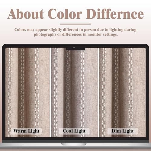 Taupe Boho Blackout Curtains 2 Panels 84 Inch for Living Room Bedroom, Blush Beige Warm Linen Texture Farmhouse Curtains with Tassels and White Cotton Embroidery Vintage Rustic Country Western thumbnail 5