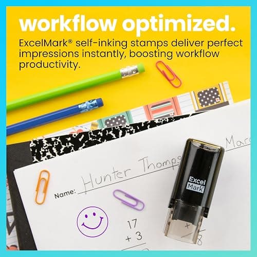 ExcelMark Smiley FACE - Self-Inking Round Teacher Stamp - Purple Ink thumbnail 2