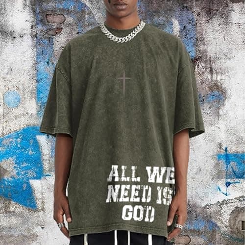 Wrenpies Christian Shirts for Men Inspirational God Faith Jesus Tshirts Oversized Vintage Cross Graphic Tees Acid Wash Tops thumbnail 2