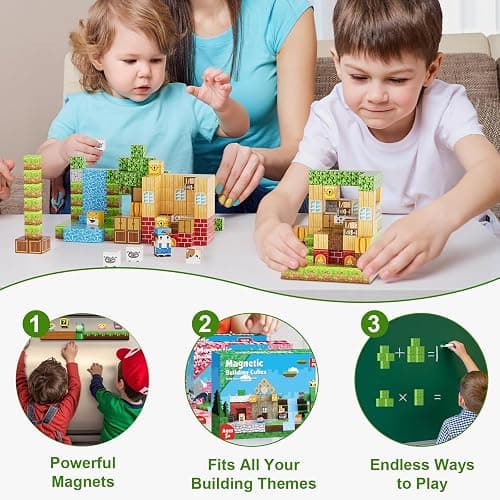 Fitrobust 200PCS Magnetic Building Blocks Set, Magnetic Tiles Kids Build Cubes STEM Game Toys, Build Forest World Set, Christmas Birthday Gifts for Boys & Girls Age 3 4 5 6 7 8 9 10, 0.8 in Size thumbnail 7