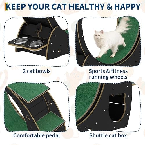 MilleLoom 4-in-1 Cat Running Wheel, Large Cat Treadmill,Large Quiet Exercise Wheel with Scratching Pad & Play Roller,Stable Wood Base for Indoor Cats thumbnail 3