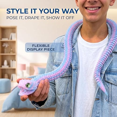 Dpcirk 35.5in Oversized 3D Printed Snake Model with Movable Teeth(Rainbow) | and flexible joints, reptile animal figurine, boy toys age 6-8,Articulated Fidget Toy thumbnail 4