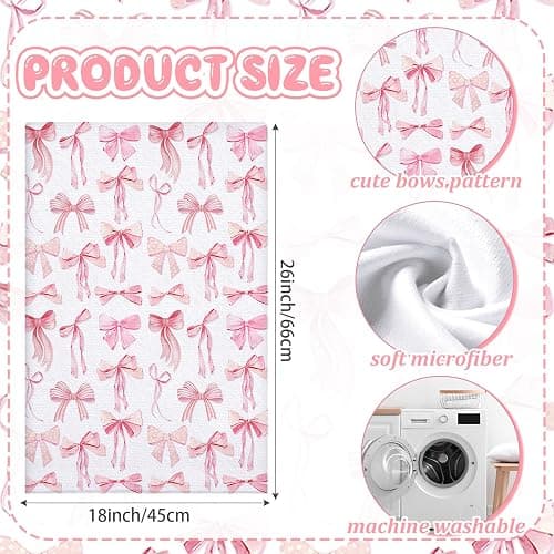 Macarrie 4 Pcs Coquette Kitchen Towels Microfiber,Pink,Bow | Ideal for Drying Cleaning Dishes, Decorative Farmhouse Style, Soft Absorbent Hand Towel Set, Cute Design, Housewarming Gift thumbnail 3