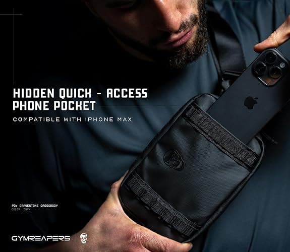 Gymreapers Travel Small Crossbody Bags for Men & Women with Hidden Pocket - Waterproof Crosssbody Fanny Pack for Men with Adjustable Shoulder Sling Belt for Traveling, Running & Hiking (Onyx) thumbnail 3