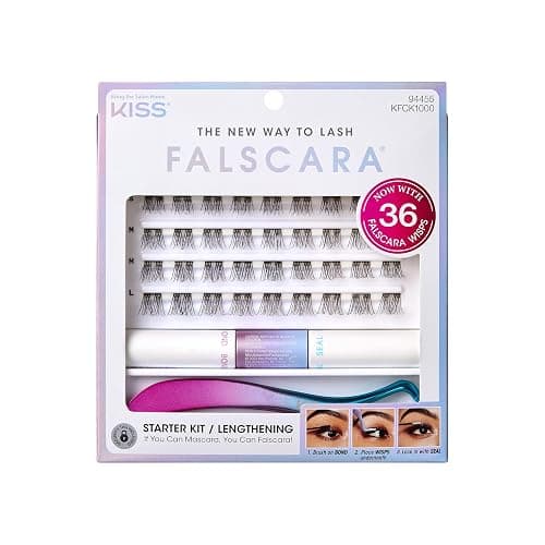 FALSCARA Complete DIY Eyelash Extensions Starter Kit, Bond & Seal, Precision Applicator & 36 Lengthening 10mm-12mm Natural Volume Lash Extension Wisps, Sporty Style & Rounded Shape - Image 1