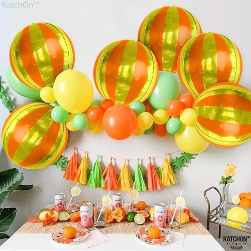 KatchOn, Orange and Gold Balloons - 22 Inch, Pack of 6 | Carnival Foil Balloons Striped, Orange Foil Balloons | Gold Striped Balloons, Striped Foil Balloons Orange, Carnival Theme Party Decorations thumbnail 5