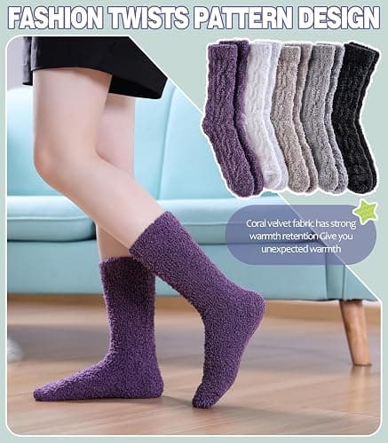 DOSKONI Fuzzy Socks for Women Fluffy Slipper Socks Cozy Winter Warm Soft Microfiber Plush Home Sleeping Gift Socks thumbnail 2