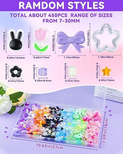 450PCS FIVEIZERO Assorted Acrylic Beads for Bracelet Making, Flower Star Heart Butterfly Candy Gummy Bear Kawaii Aesthetic Cute Beads for Jewelry Making, Keychains, Necklace, Phone Charms, DIY Crafts thumbnail 2