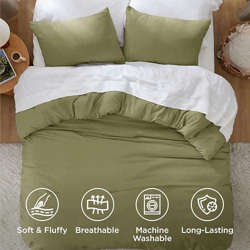 Bedsure King Size Comforter Set, Olive Green Soft Prewashed Bedding for All Seasons, 3 Pieces GentleSoft™ Warm Down Alternative Bed Set, 1 Lightweight Comforter (104"x90") and 2 Pillowcases (20"x36") thumbnail 4
