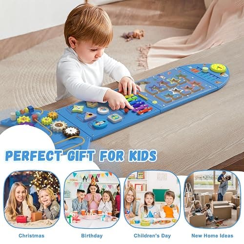 Spacocld Rocket Activity Wall Busy Board Panels - Sensory Wall Panel for Kids, Montessori Toddler Wall Activity Board, Wall Toys for Toddlers 3, Activity Cube, Wall Activity Boards, Blue(4PCS) thumbnail 3