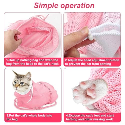 Catcan Cat Bathing Bag, Breathable Cat Grooming Bag, Anti Scratch Adjustable Cats Shower Washing Bag with Mesh for Nail Trimming thumbnail 6