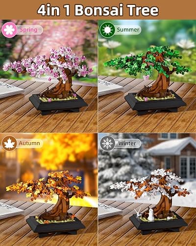 Muiurple 4 in 1 Bonsai Tree Building Set, Four Season Cherry Bonsai Tree Building Kit, Artificial Plant Decor for Home, Desk Greenery, Mother's Day Present, Xmas Gifts for Adults Girls&Boys (529pcs) thumbnail 5
