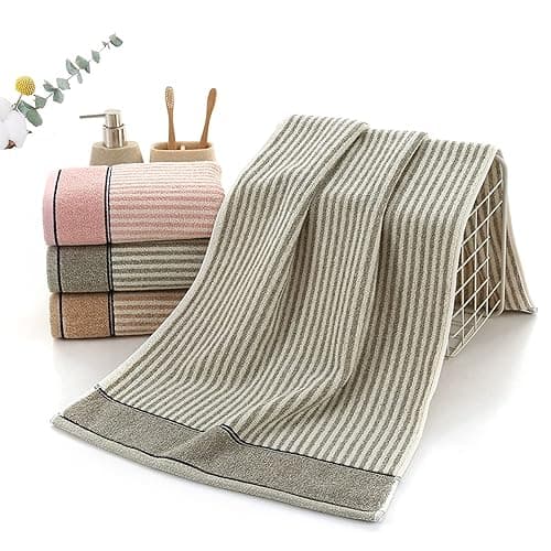 Pidada Hand Towels Set of 4 100% Cotton Striped Pattern Absorbent Soft Decorative Towel for Bathroom (Gray Brown) thumbnail 8