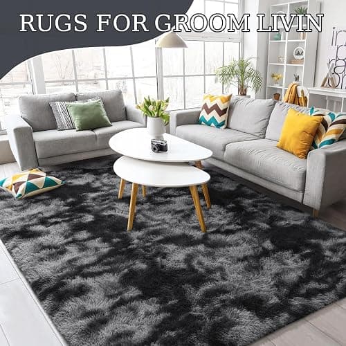 BENRON Fluffy Tie-dye Black Rugs for Living Room Bedroom 4x6, Soft Plush Fuzzy Shaggy Rugs for Kids Girls Boys Room Decor, Washable Indoor Floor Carpets thumbnail 2