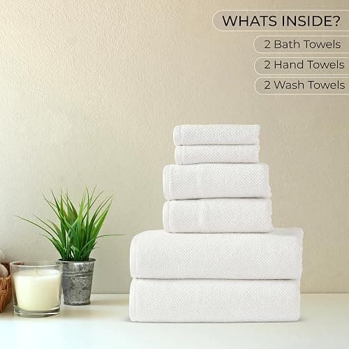 6-Piece Towel Set, 680 GSM, 2 Bath Towels, 2 Hand Towels, 2 Wash Cloths,100% Cotton Premium Quality, Ultra Soft, Super Absorbent Popcorn Textured Weaved for Spa, Hotels & Bathroom-Ivory/Cream thumbnail 4
