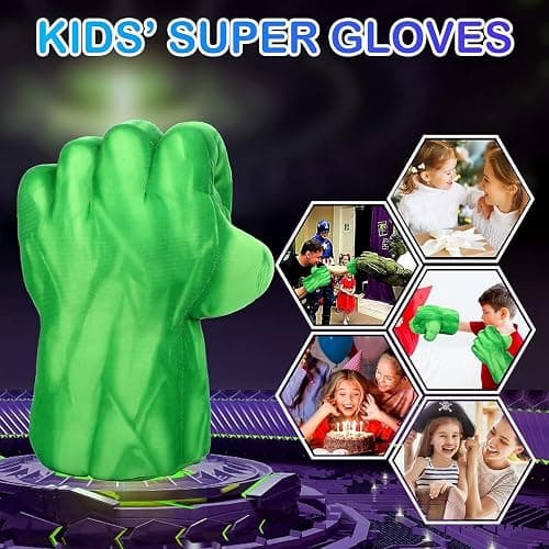 PROVAINT Superhero Gloves for Kids - Soft Plush Boxing Mitts with Secure Grip for Role Play, Halloween Dress Up, Birthday Gifts - Green Hero Costume Accessories for Children and Adults （Green） thumbnail 5