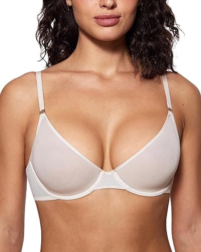 INLYRIC Women's Cosnufy Sheer Balconette Bra Demi Unlined Plunge Mesh See Through Sexy Bras Underwire - 36D - Coconut White
