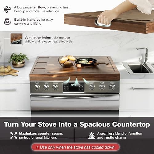 BLUEWEST Noodle Board Stove Cover with Handles, 3 in 1 Wood Stove Top Covers Board for Gas Burners and Electric Stove, Wooden RV Stovetop Cover, Tray for Kitchen Counter Space with Juice Grooves thumbnail 4