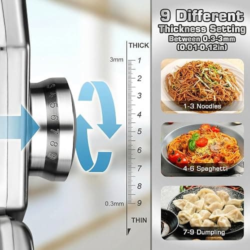 Sailnovo 3-in-1 Pasta Maker with 9-Setting Pasta Roller & Cutters, Silver | 9 Thickness & 2 Width Settings| Stainless Steel Body Rust Resistant| Easy Clean| For Spaghetti, Fettuccine, Lasagna and More thumbnail 4